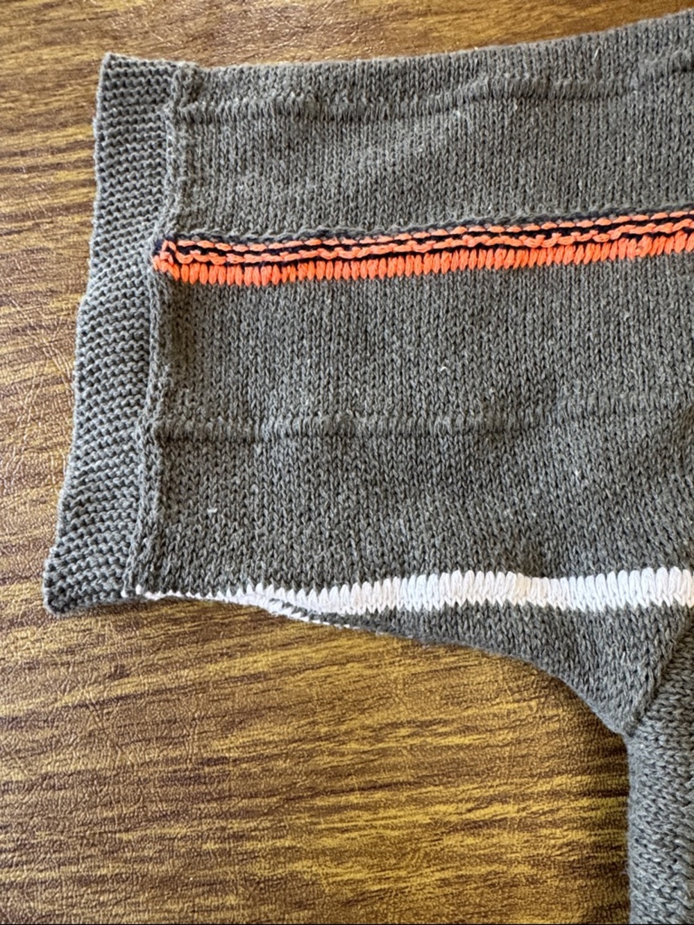 Zara Olive Crewneck Sweater with Orange & White Stripe Detail - Picture 3 of 4